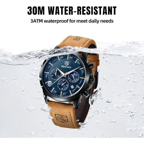 Men Brown Analog Quartz Waterproof Wrist Watch Casual Sport Designer Dress Watch - Picture 4 of 9